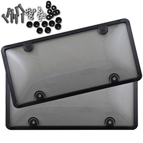 2x UNBREAKABLE Tinted Smoked License Plate Tag Shield Cover and Frame 
