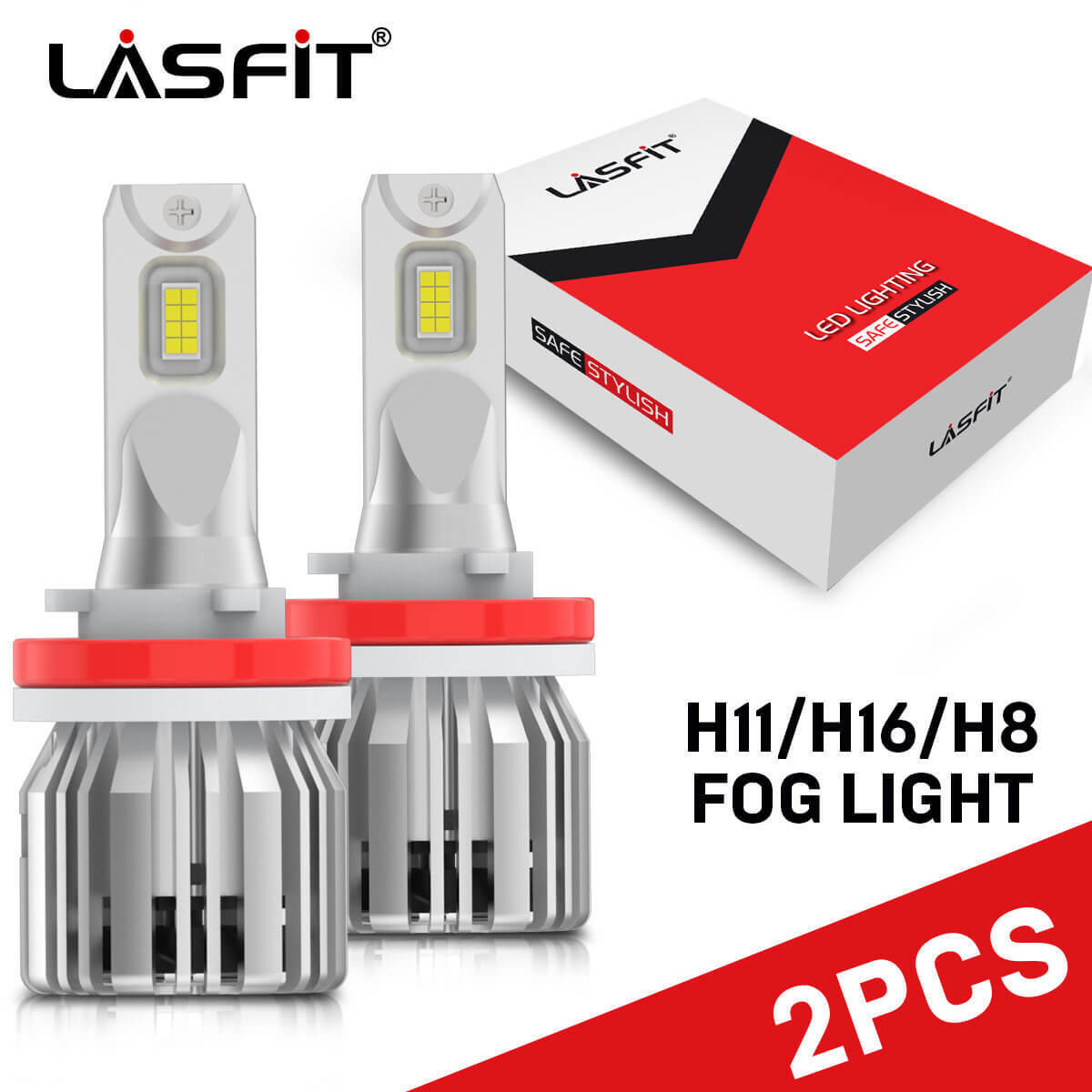 2x LASFIT LCplus H16 H11 H8 LED Fog Driving Bulbs 6000K Conversion Kit With Fan