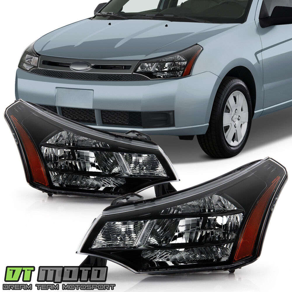 2008-2011 Ford Focus S/SE/SES/SEL Black Crystal Headlights Headlamps Left+Right