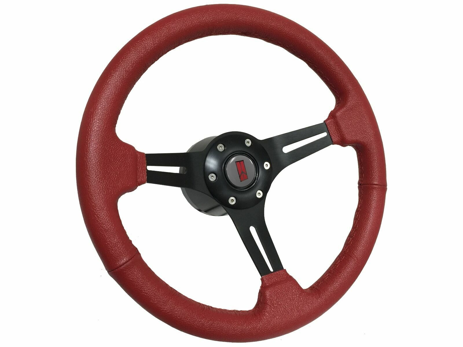 1969-94 Oldsmobile S6 Sport Red Leather Steering Wheel Kit, Black Spoke