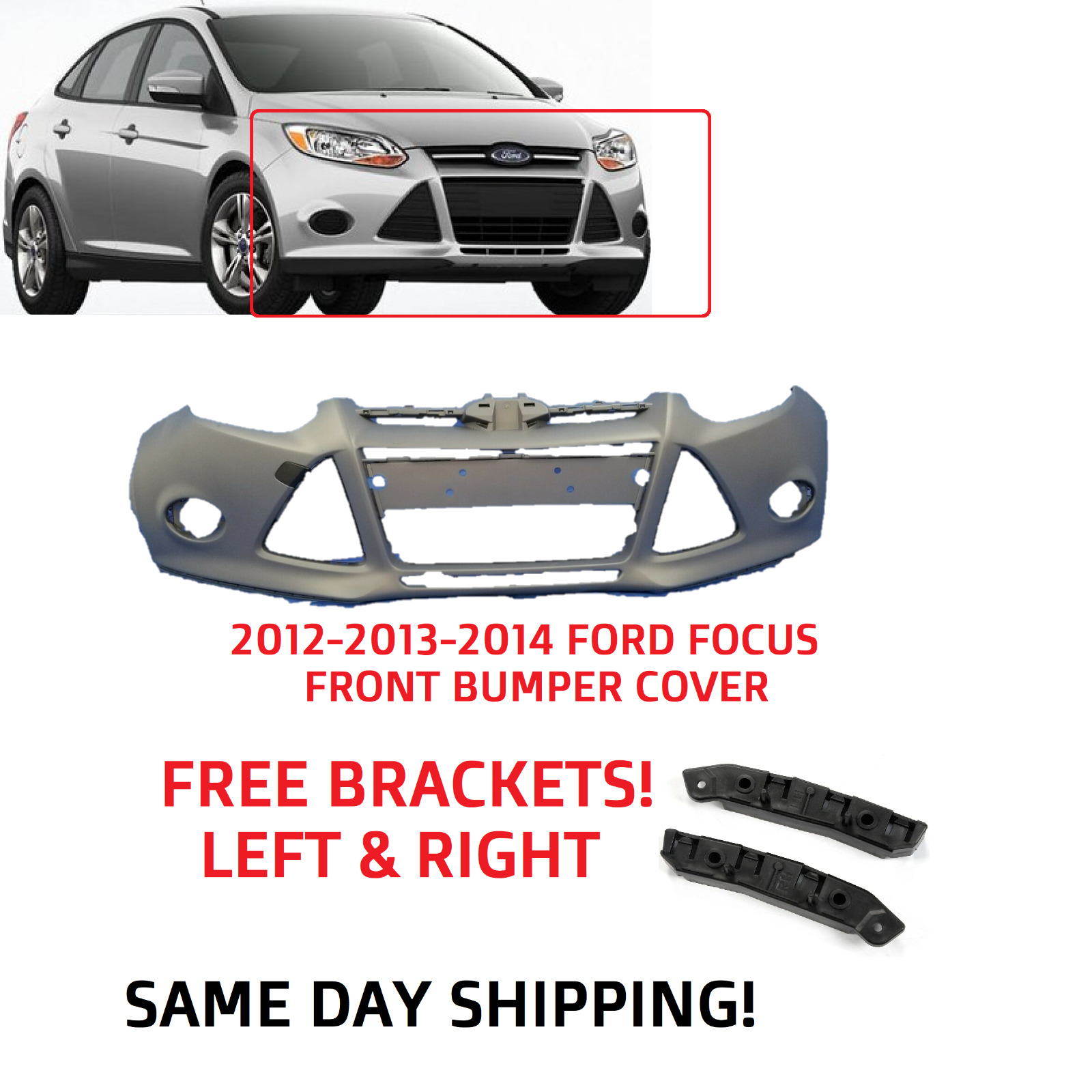 2012 2013 2014 FORD FOCUS FRONT BUMPER PRIMED READY FOR PAINT WITH FREE BRACKET 