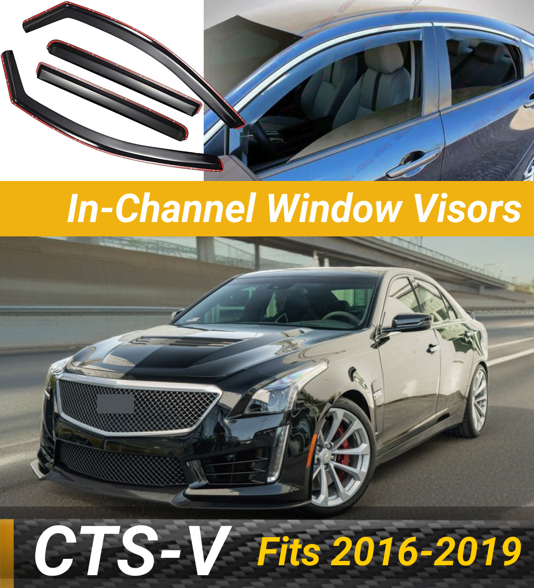 Fits Cadillac CTS-V 2016-2019 In-Channel Vent Window Visor Rain Sun Guard Shade