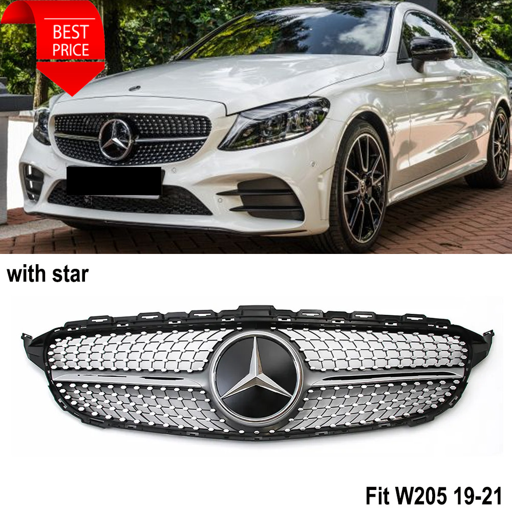 Front Grille Grill 3D Star For Mercedes W205 C180 C200 C250 C400 2019 2020 2021