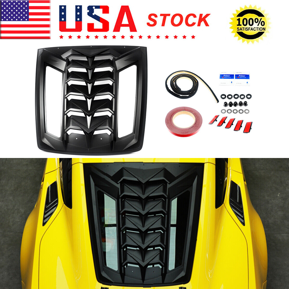 For 2016-19 C7 Corvette Rear Window Louvers Windshield Sun Shade Vent ABS Primed