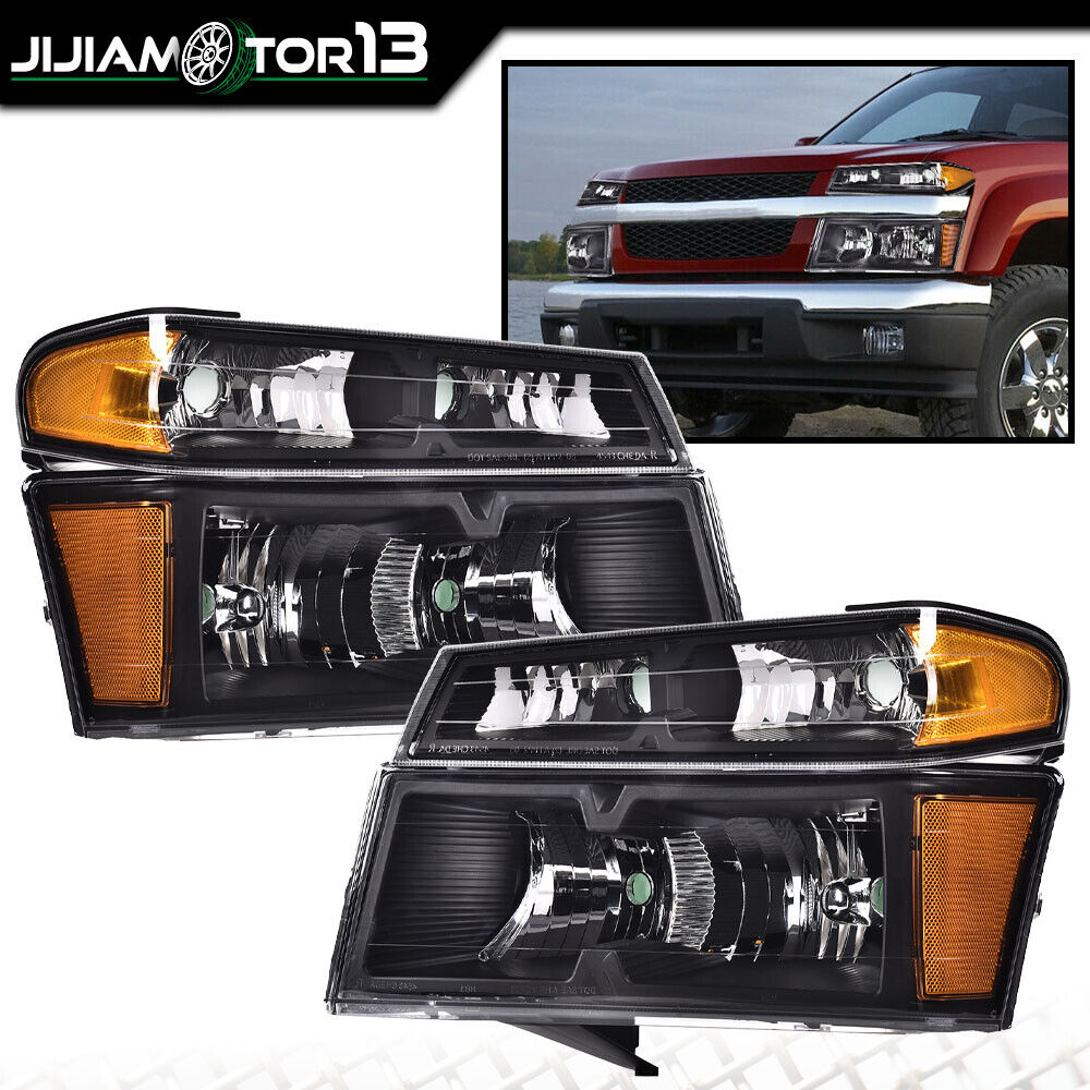 Black Headlights Bumper HeadLamps Fit For 2004-2012 GMC Canyon/Chevy Colorado JJ