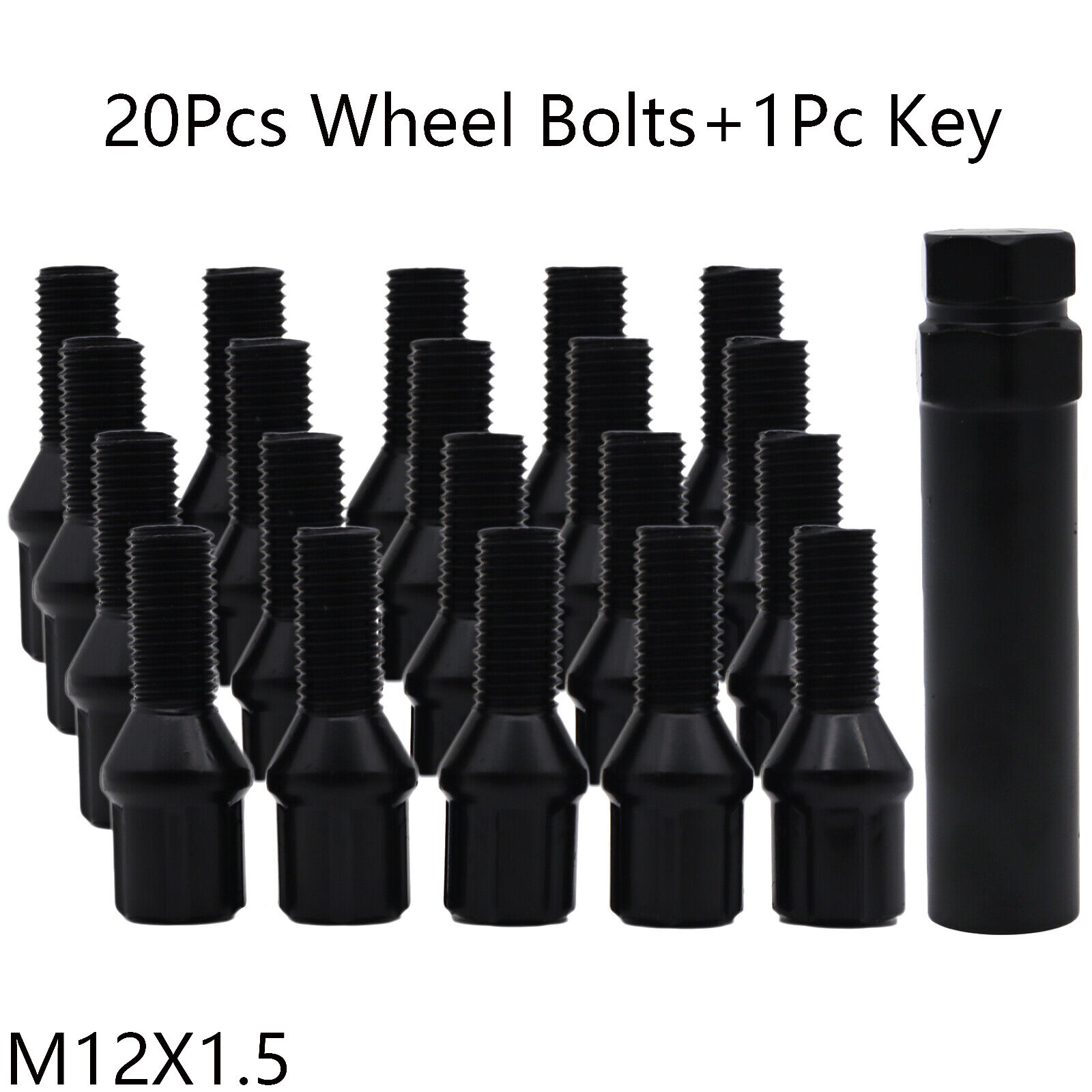 20pc Car Black Wheel Spline Lug Bolts + 1X Key M12x1.5 For BMW M1 M3 M5 M6 Z3 Z4