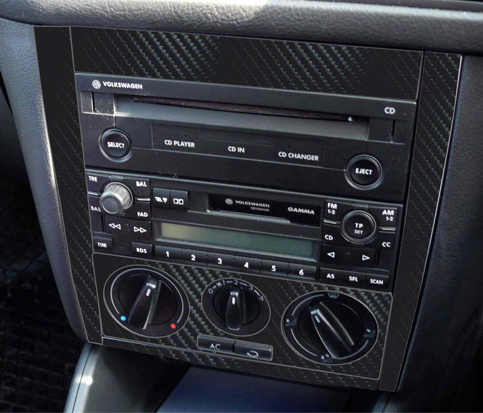 VW Golf Mk4 Rabbit Jetta Black Carbon Fibre effect Radio Console. R32 TDI GTI  D