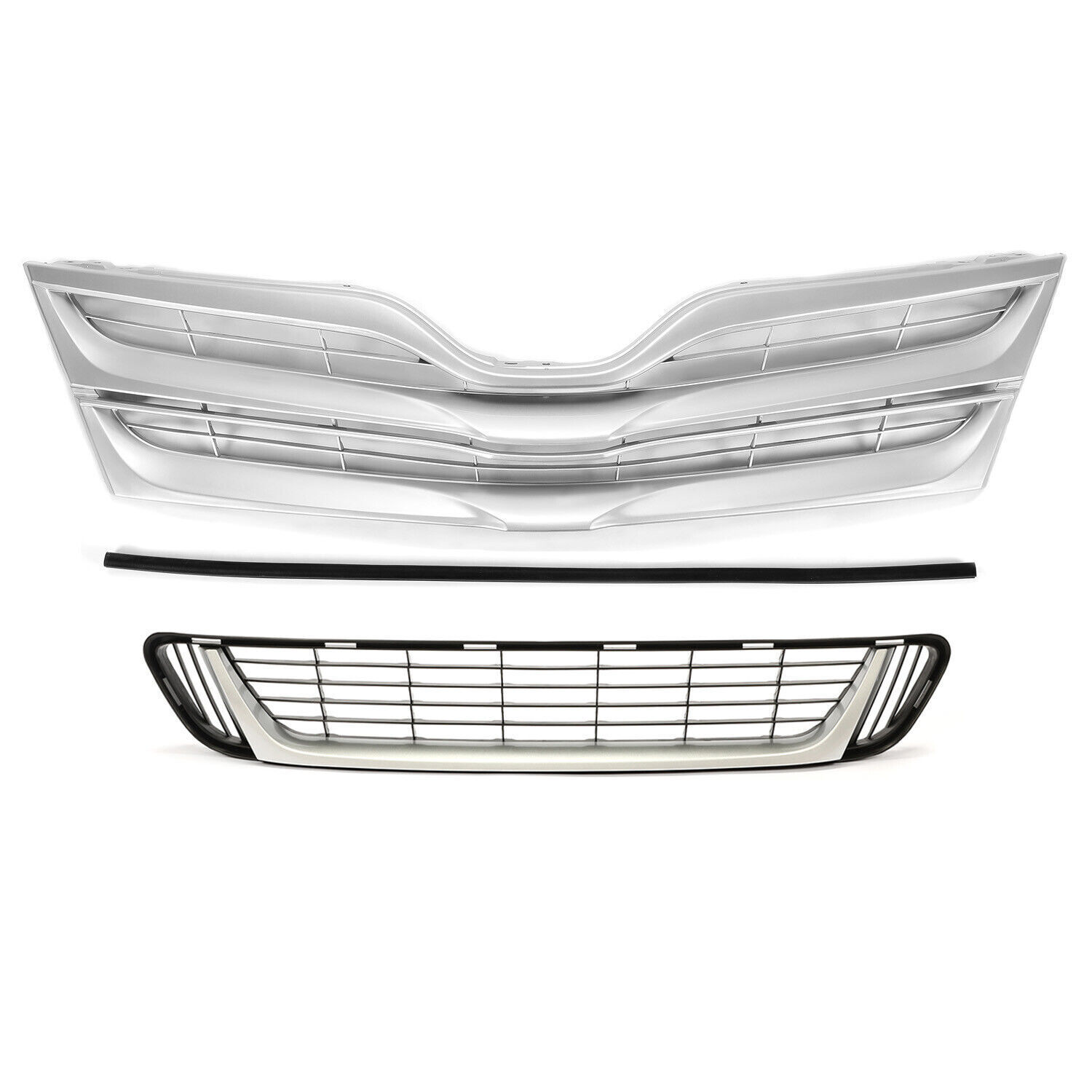 For Toyota Venza 13-2016 3x Silver Upper Grille & Lower Mesh Grill & Molding Set