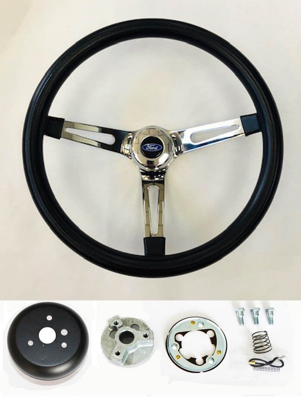 78 - 91 Bronco F100 F150 F250 F350 Black on Chrome Spoke Steering Wheel 13 1/2