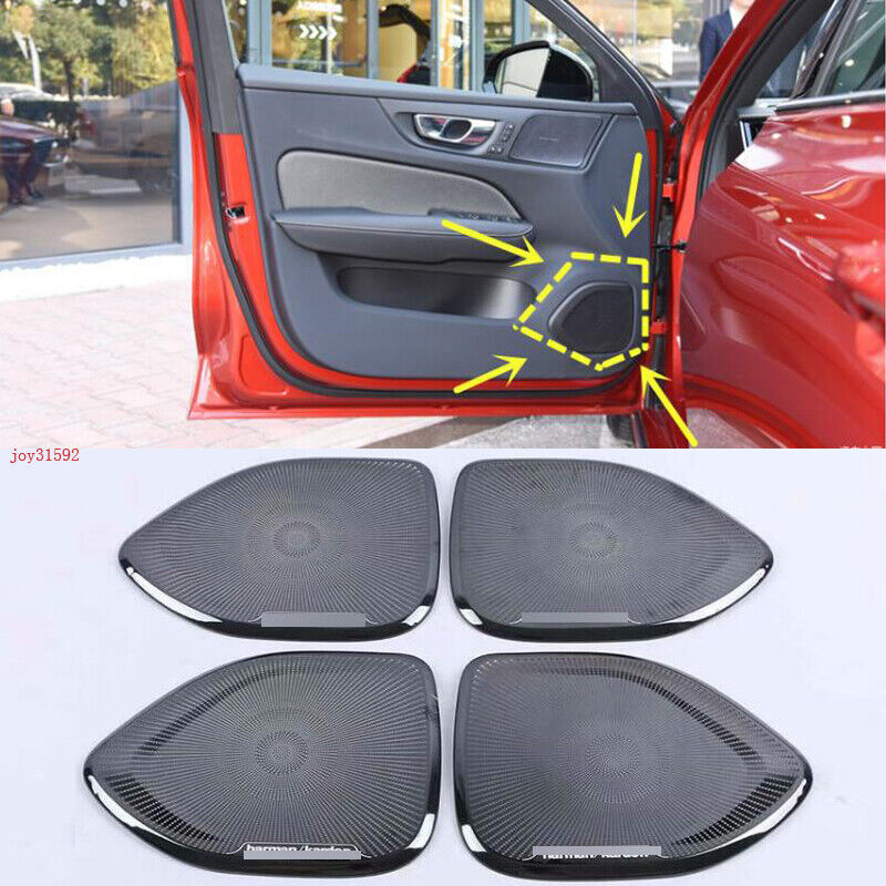 Black Steel Inner Car Door Audio Speaker Cover Trim For 2019 2020 2021 Volvo S60