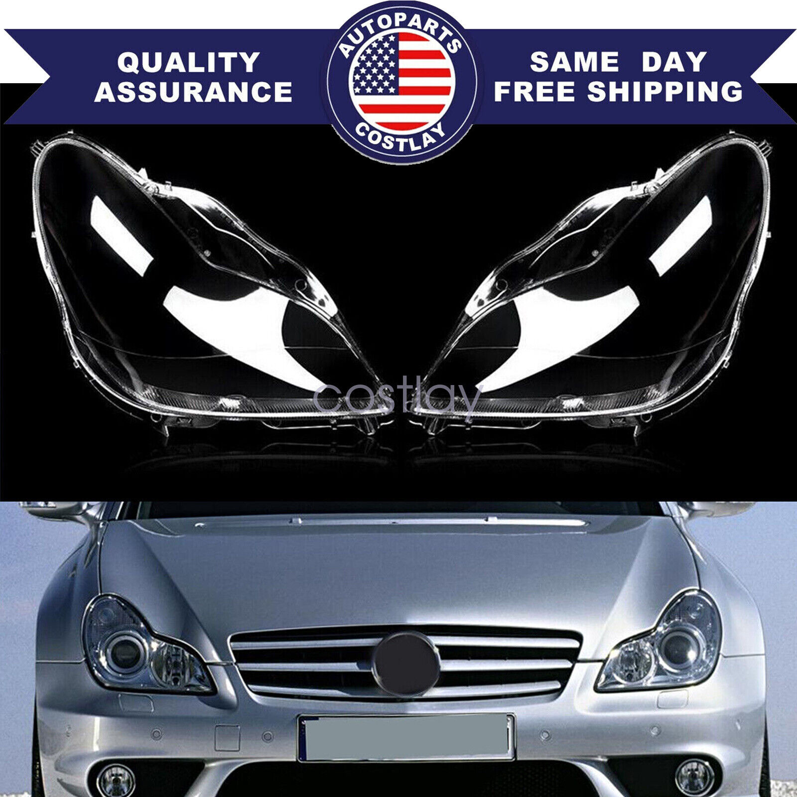 For Mercedes W219 CLS350 CLS500 CLS550 2006-11 Headlight Head Lamp Lens Cover