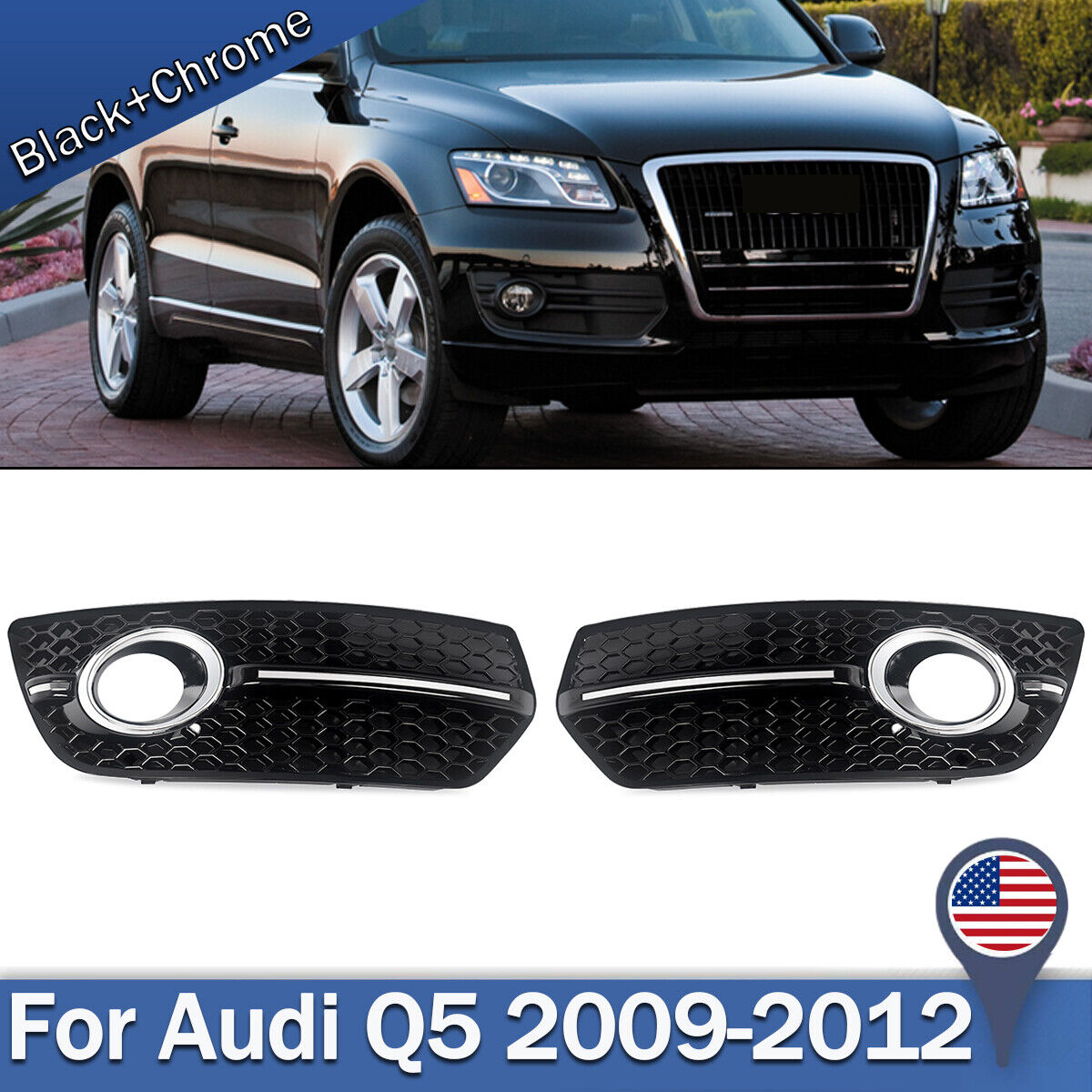 For 2009-2012 Audi Q5 Standard Front Fog Light Cover Grill Chrome Trim SQ5 Style