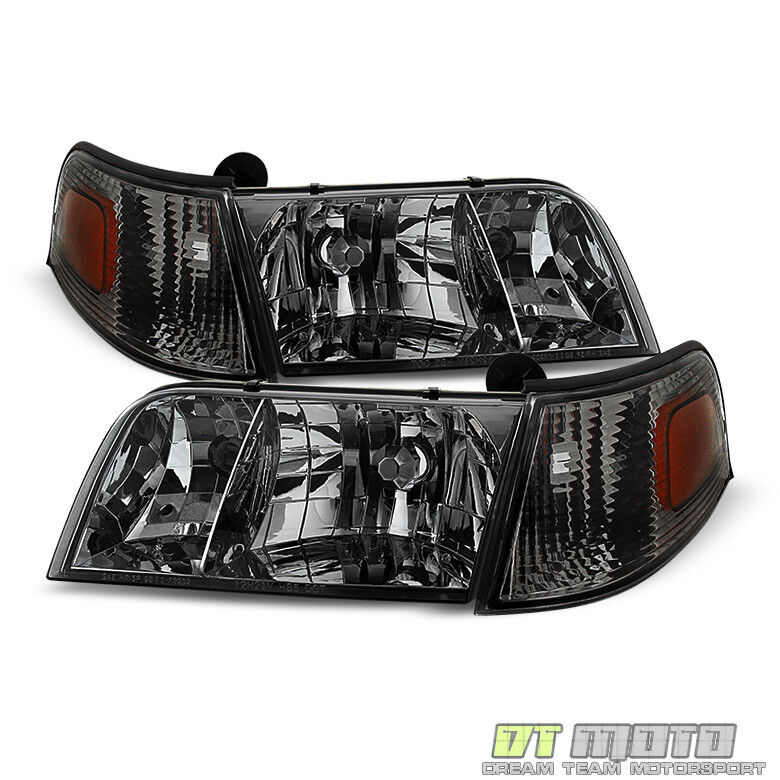 Smoked 1998-2011 Ford Crown Victoria Headlights+Corner Signal Lights Left+Right