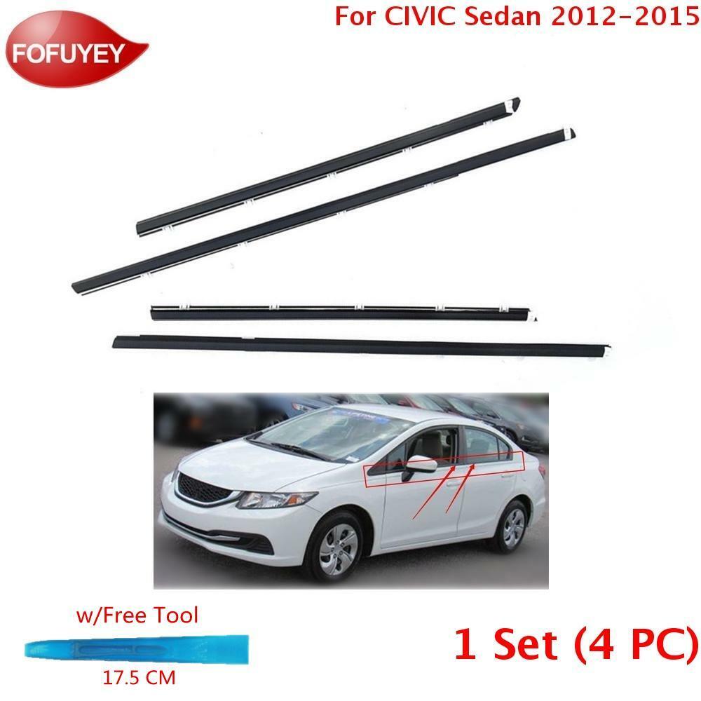 4PC W/TOOL For CIVIC Sedan 2012-2015 Black Window Weatherstrip Sweep Molded Trim