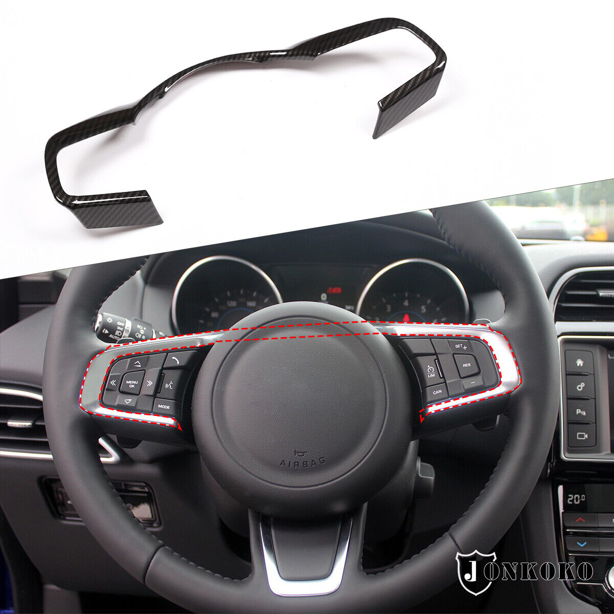 For Jaguar F-Type Carbon fiber ABS Steering Wheel Button Frame Cover Trim 15-21