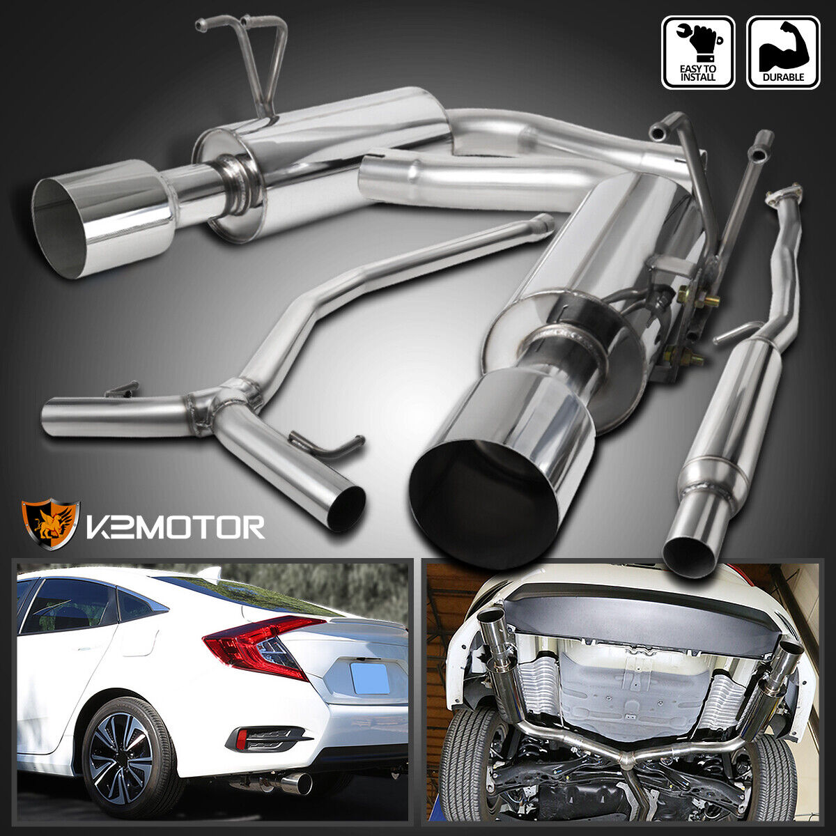 Fits 2016-2020 Honda Civic 1.5L Polished Stainless Steel Catback Exhaust System