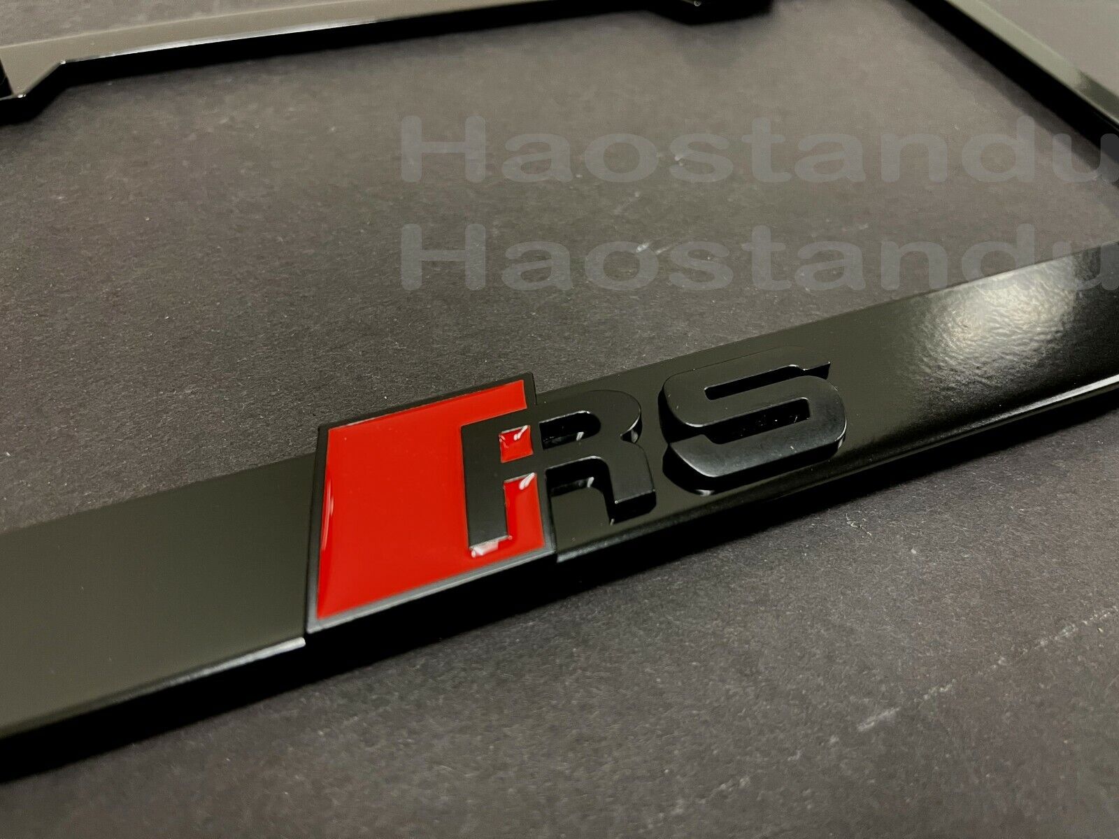 1x (Black) RS 3D Emblem BLACK Stainless License Plate Car Tag Frame Holder