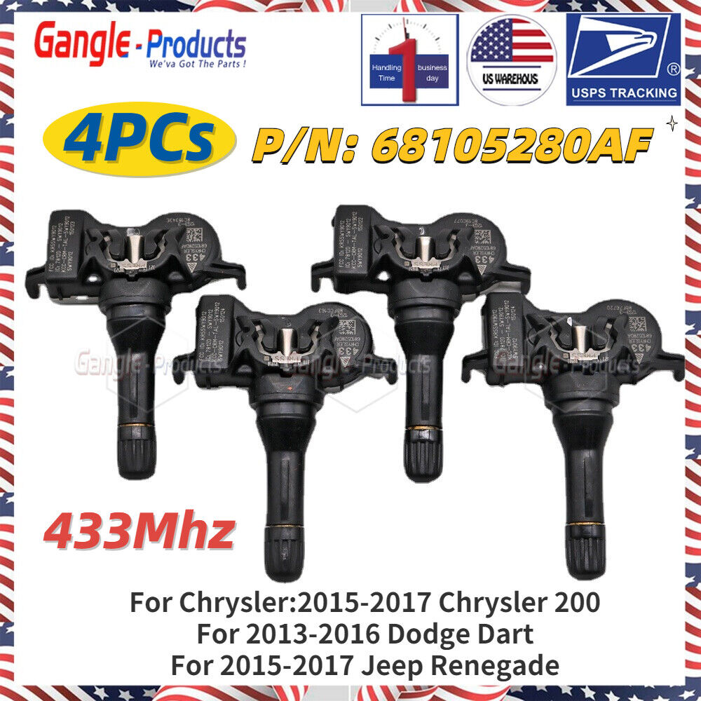 4PCs 68105280AF TIRE PRESSURE SENSOR TPMS 433Mhz OEM For 2013-2016 Dodge Dart