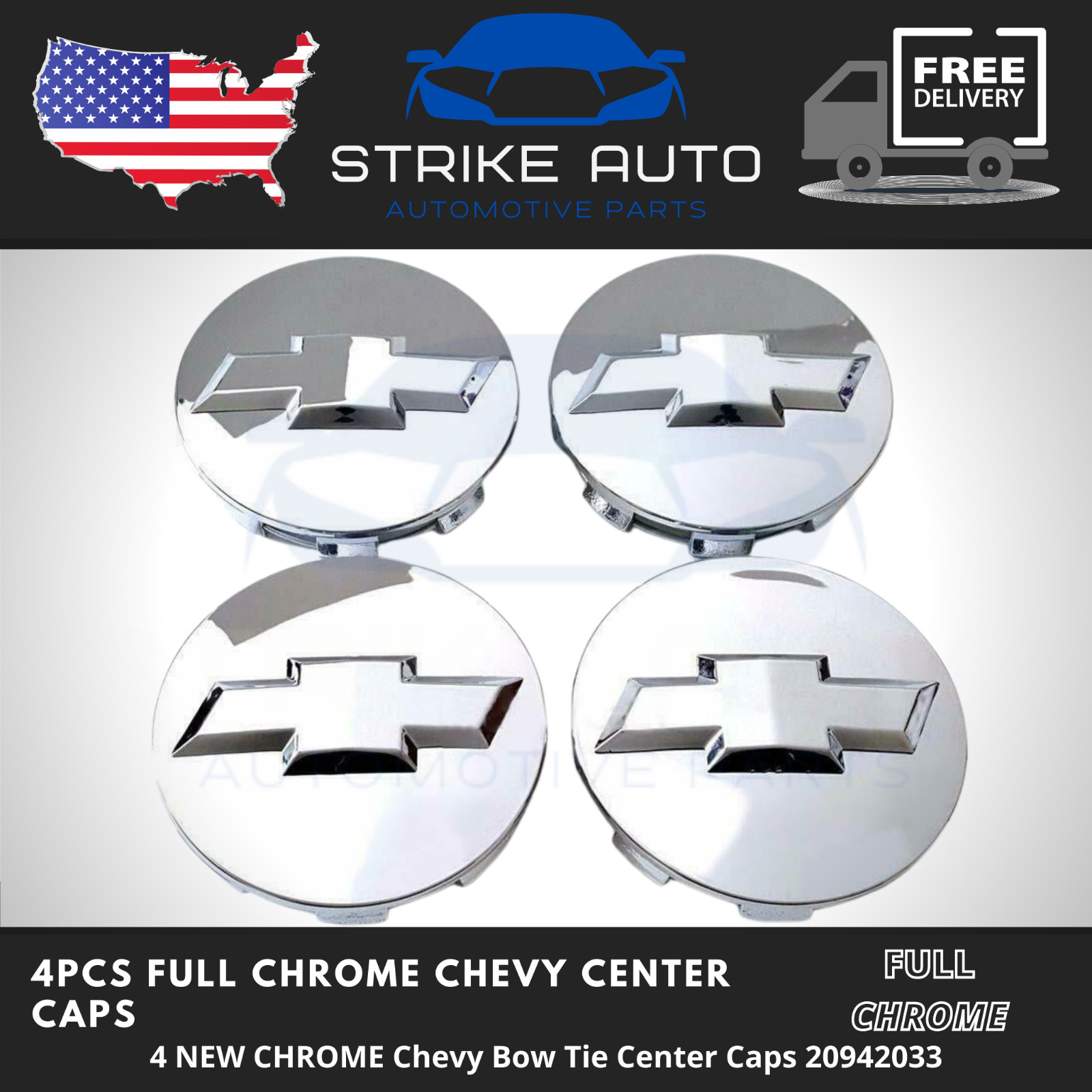 4PC Chevy FULL Chrome 83MM Wheel Center Hub Caps 9596403 3.25inch Suburban Tahoe