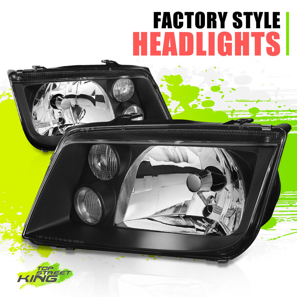 Euro-Spec E-Code Halogen Headlight Lamps for VW Jetta MK4 99-05 Black Left+Right