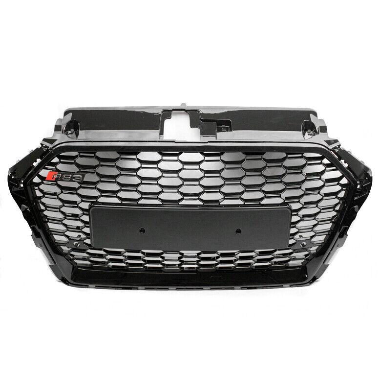 FRONT MESH RS3 STYLE BUMPER HOOD BLACK HEX GRILLE FOR 2017-2018 AUDI A3 S3 8V