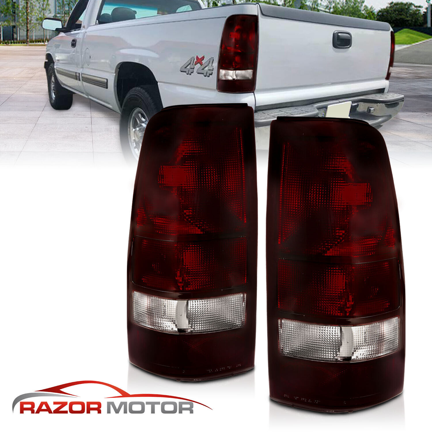 For 1999-2002 Dark Red Rear Tail Lights Chevy Silverado/1999-2006 GMC Sierra
