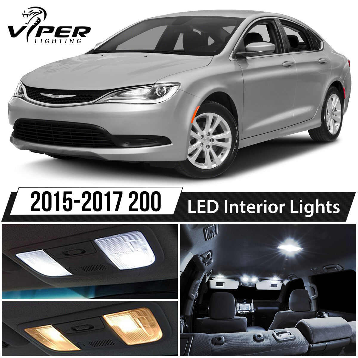 2015-2017 Chrysler 200 White Interior LED Lights Package Kit + License Lights