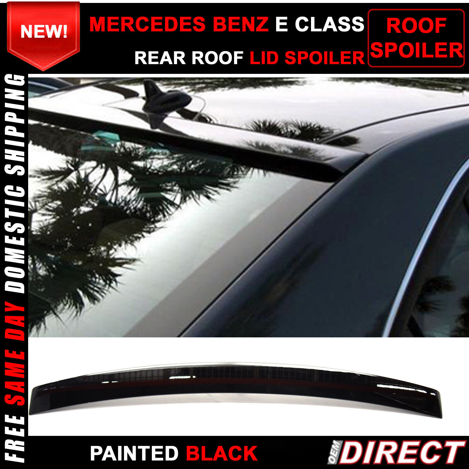 Fits 10-16 Benz E-Class W212 OE Style Window Roof Spoiler Wing Painted #040 ABS