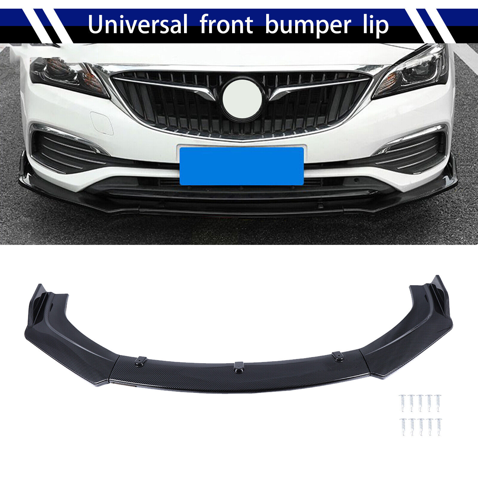 Universal Front Bumper Splitter Lip Body Kit Spoiler Black Carbon Fiber Pattern