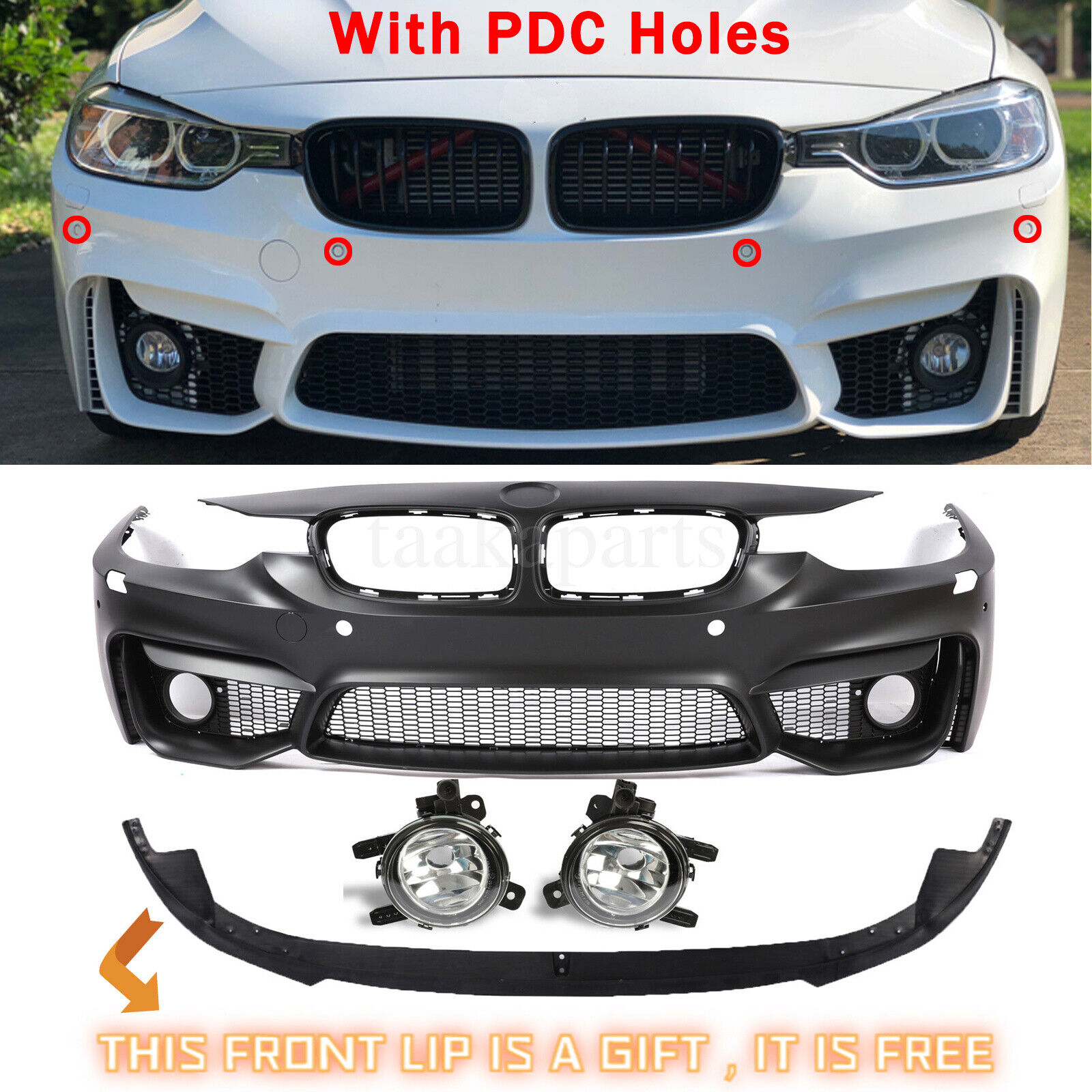 M3 Style Front Bumper Cover Kit W/Lip For BMW 3 Series F30 2012-2018 Unpainted