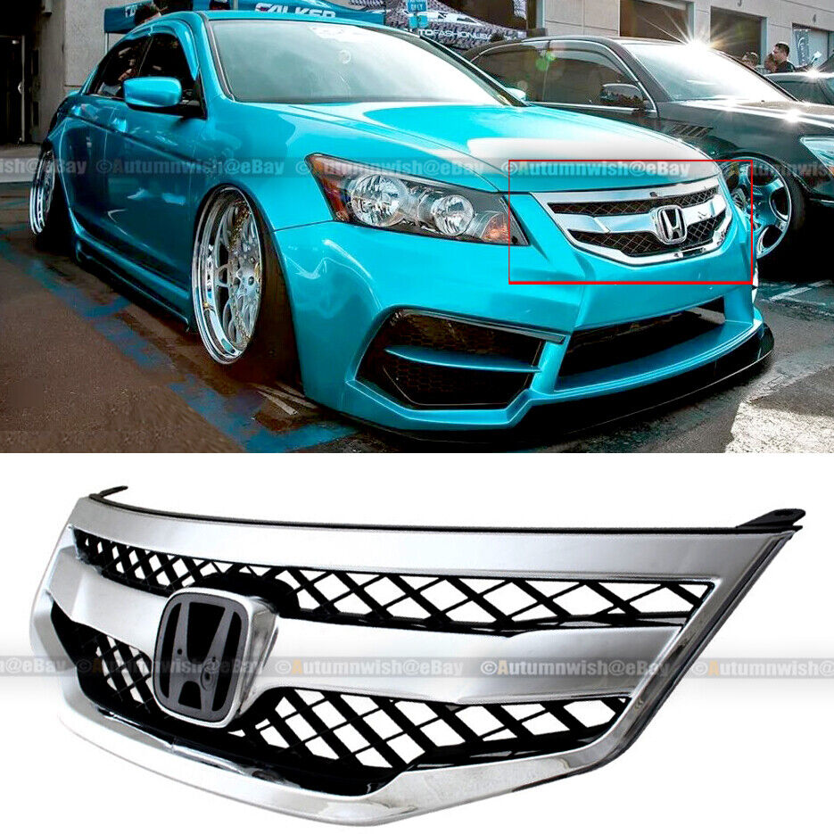 Fit 11 12 Accord 4DR Mod Style Honeycomb Bumper Chrome Mesh Grill Grille