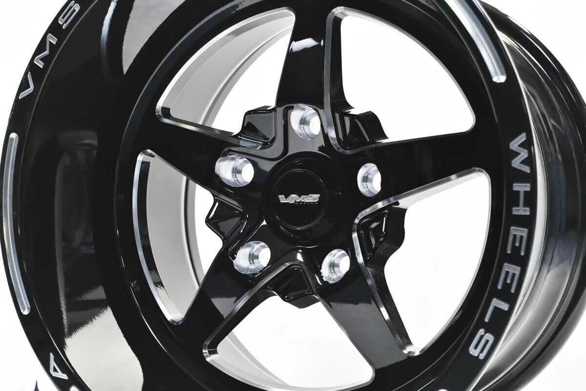 VMS Black Drag 5 Spoke V-Star Rim Wheel 15x10 5X114.3 +50 ET (5x4.5