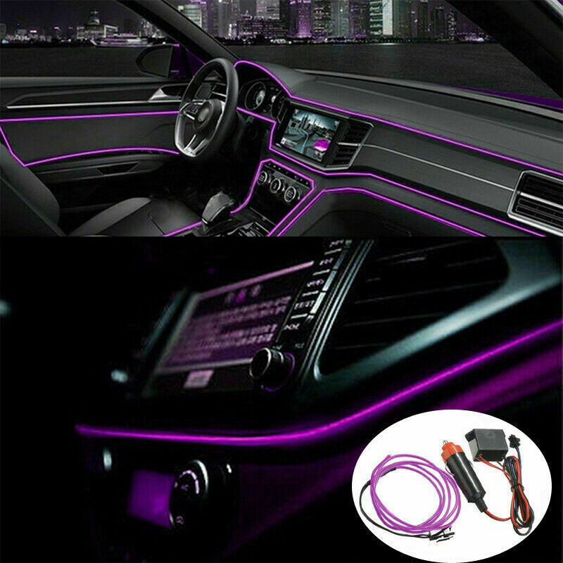 2M Purple LED Car Interior Decor Atmosphere Wire Strip Light Lamp Accessories
