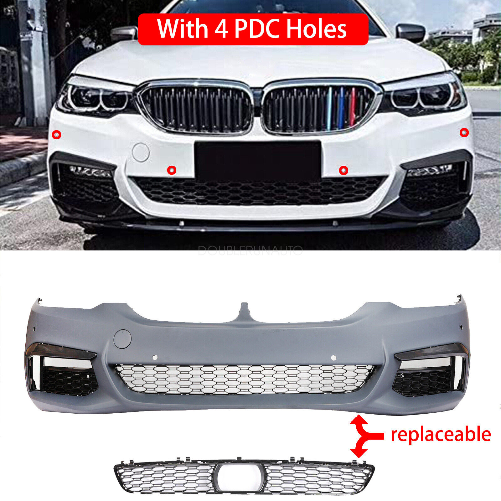 Mtech Style Front Bumper Body Kit W/ 4 PDC Holes For BMW G30 530i 530e 540i