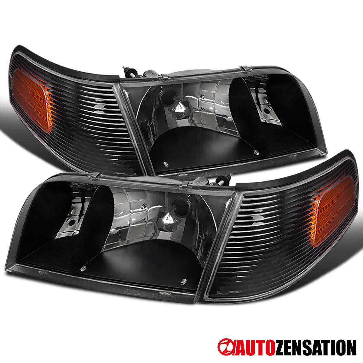Fit 1998-2011 Ford Crown Victoria Black Headlights+Corner Signal Lamp Left+Right