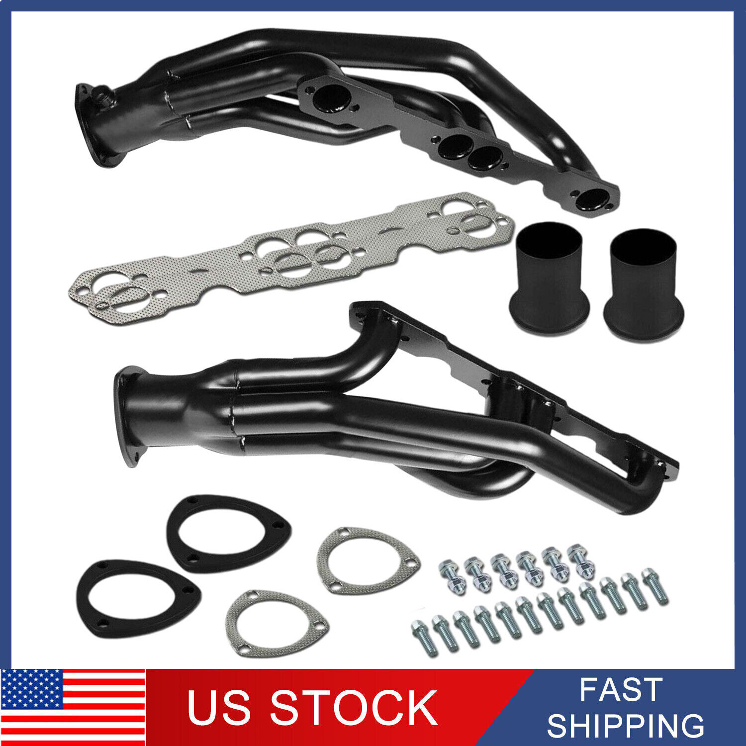 For 88-97 Chevy GMC Truck 1500 2500 3500 5.0L 5.7L Steel Headers Black Coated