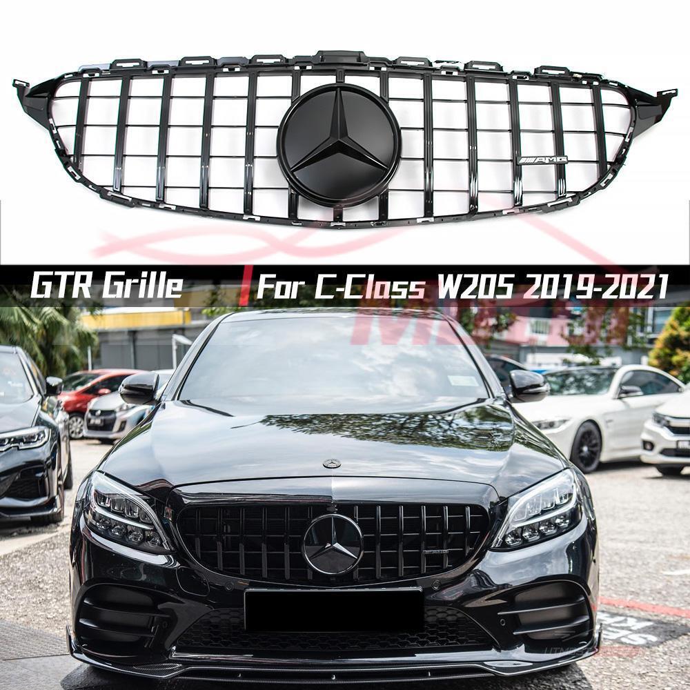 Glossy Black GTR Style Grille W/Star For Benz C-Class W205 2019-21 C180 C300 C43