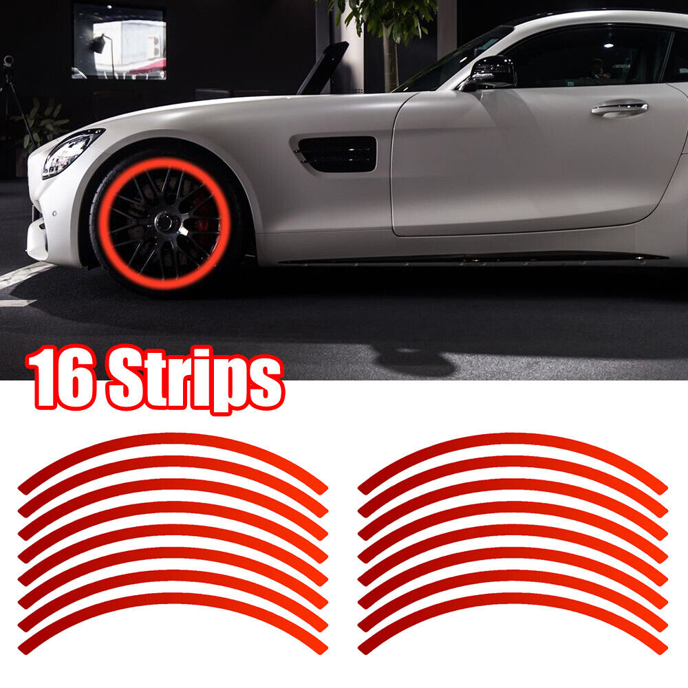16x Red Reflective Stickers Car Motorcycle Wheel Rim Stripe Decal 18