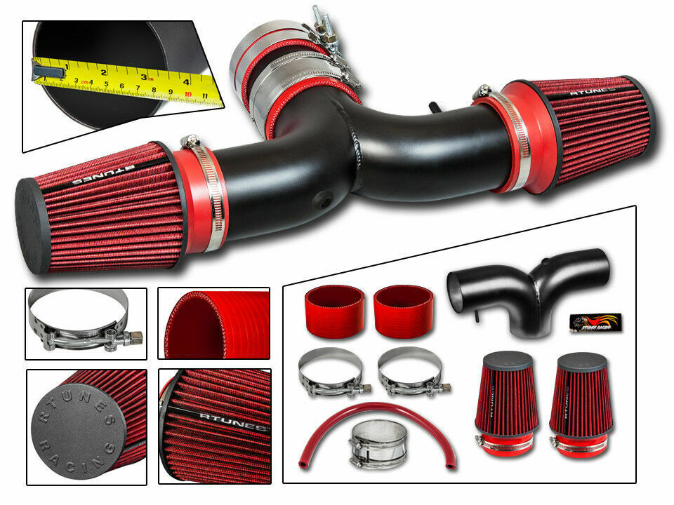 Short Ram Air Intake Kit MATT BLACK +RED Filter for 07-08 Aspen 5.7 V8 HEMI Dual