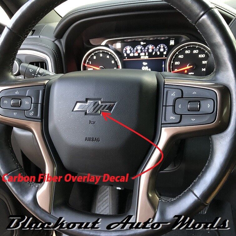 2014-24 Chevy Silverado Carbon Fiber Steering Wheel Emblem Overlay Decal