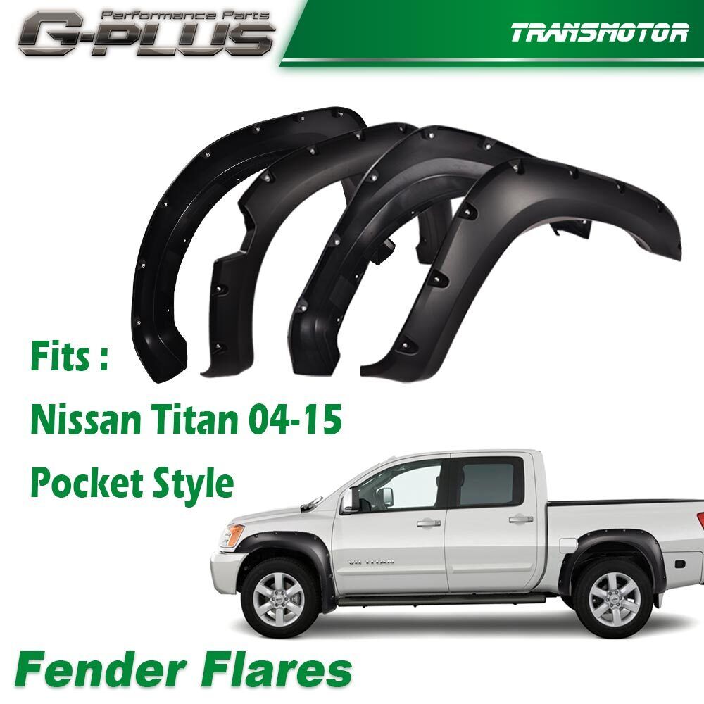4Pcs Fender Flares Front&Rear Fits For 2004-2015 Nissan Titan Pocket Style Black