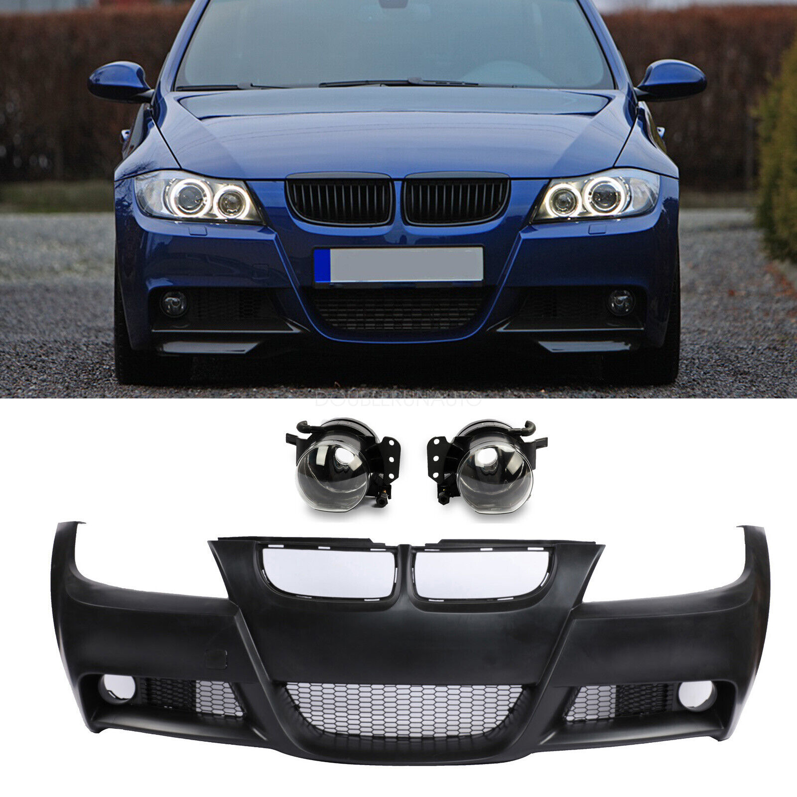 Mtech Style Front Bumper Cover Kit For BMW E90 3 Series 328i 330i W/ Fog 05-08