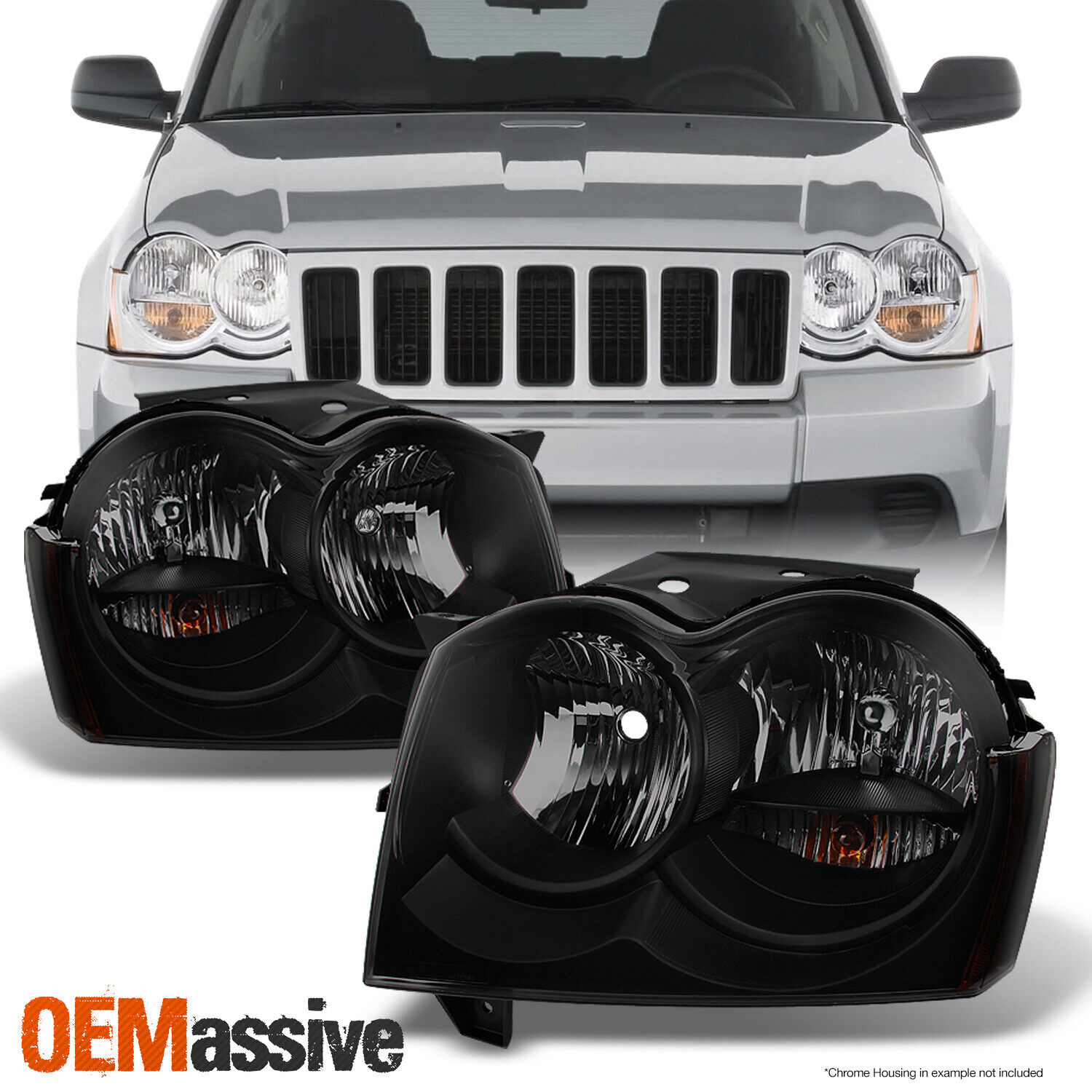 Fit 05-07 Jeep Grand Cherokee *Black Smoke* Headlights Front Lamps Replacement