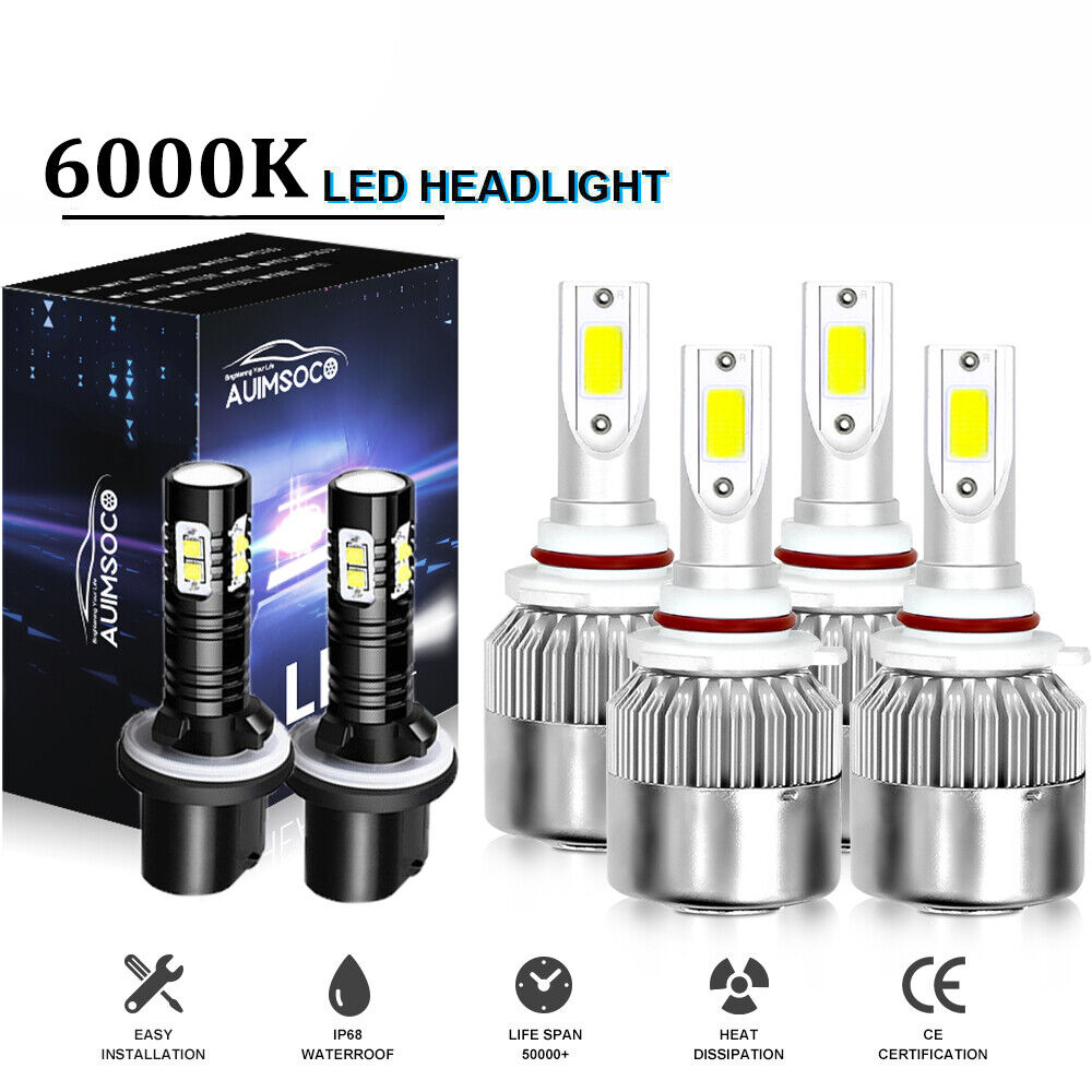 6x 6000K LED Headlight Hi/Lo+Fog Light Bulbs Combo For GMC Sierra 1500 2500 3500