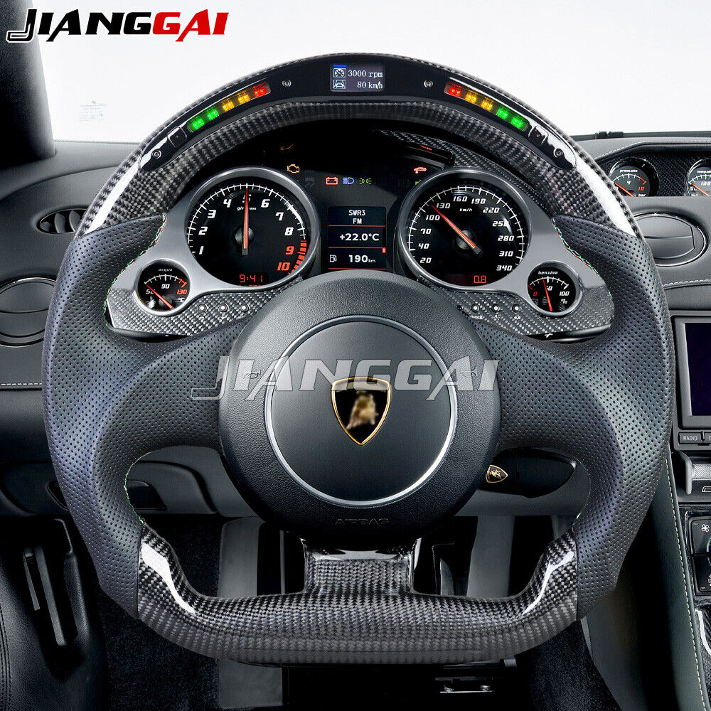 LED Carbon Fiber Perforated Leather Steering Wheel for 04+ Lamborghini Gallardo