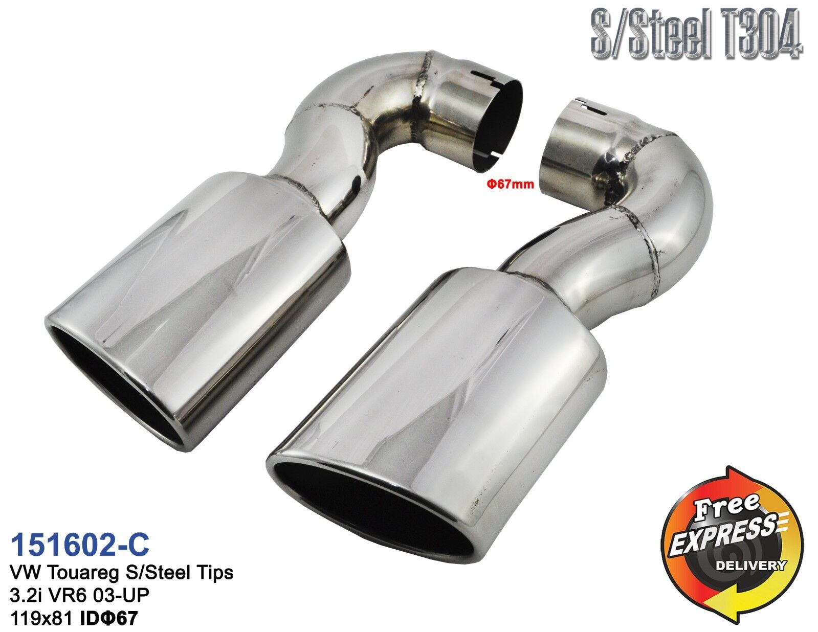 Exhaust tips set of tailpipe trims for VW Touareg 3.2i VR6 '2003-'2010 151602-C 
