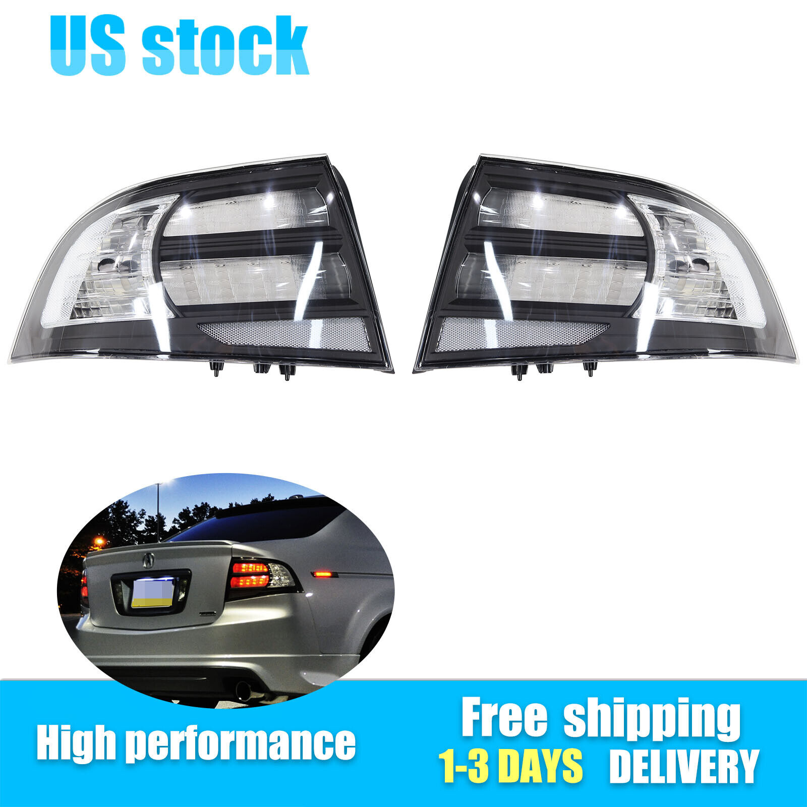 For 2004-2008 Acura TL Rear LH & RH Black Housing Clear Lens Tail Light Cover