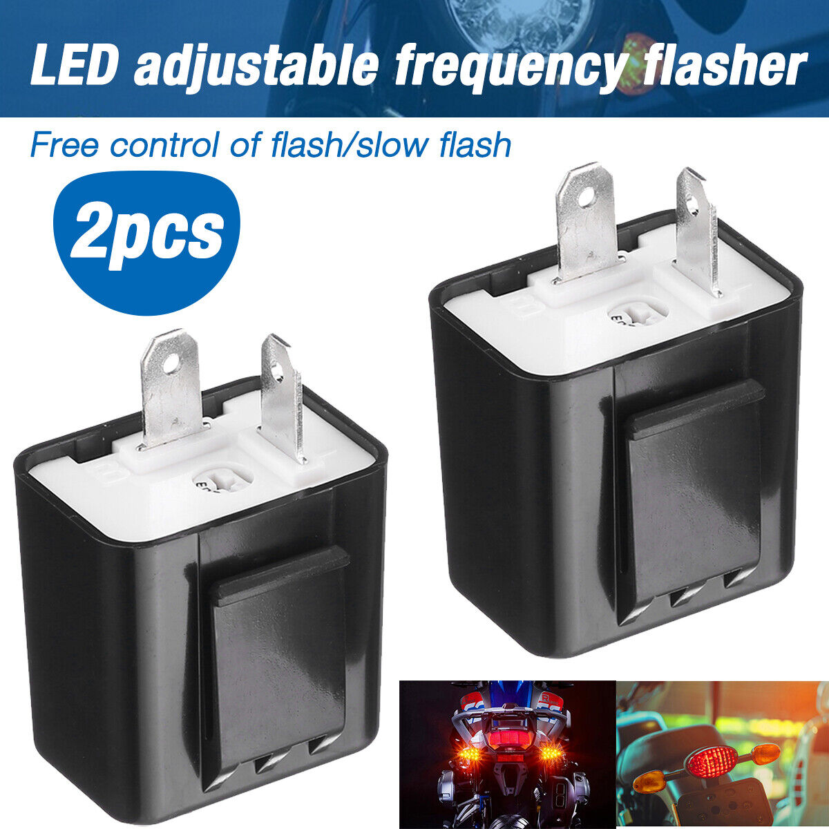 2 X Adjustable LED Flasher Relay Turn Signal Blinker Light for Motorcycle 2Pin