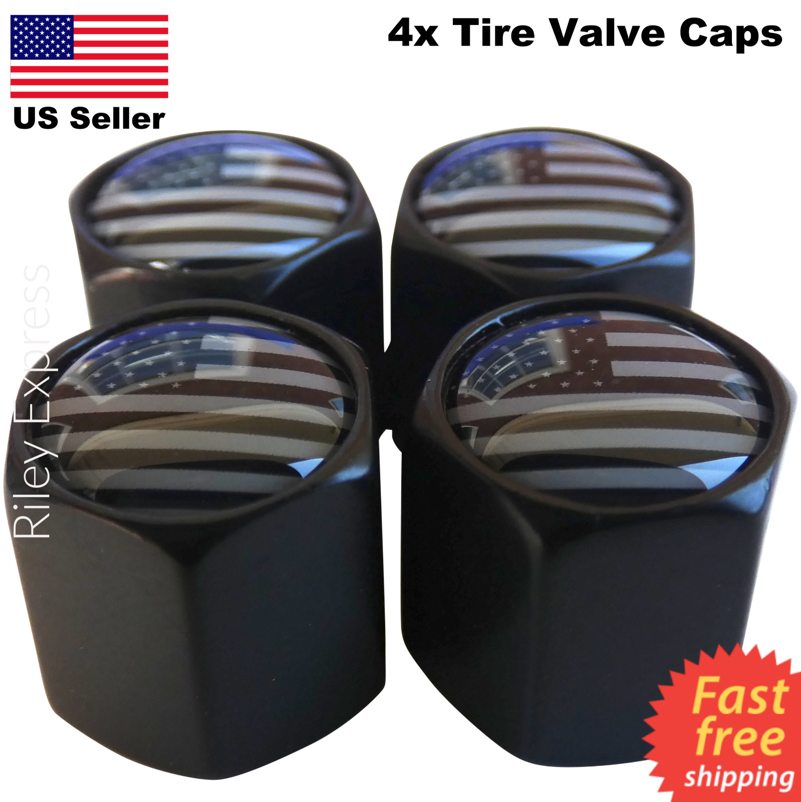 4x Wheel Tire Valve Cap Stem Cover For Car, Bike, Trucks Subdued American Flag