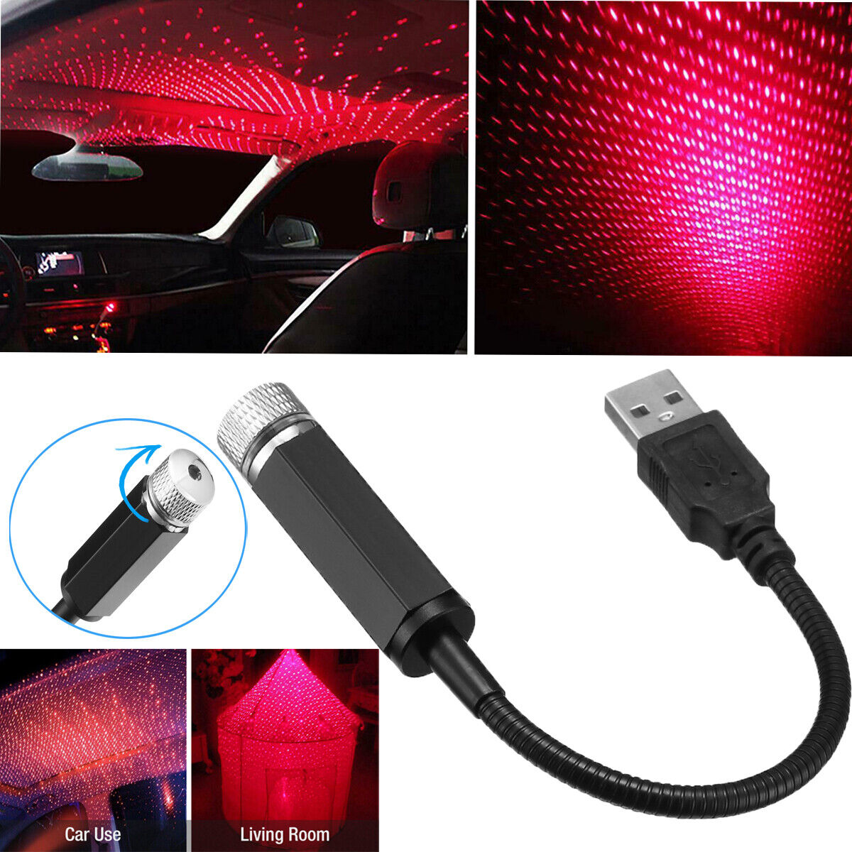 Car Interior Roof LED Star Light USB Atmosphere Starry Sky Night Projector Lamp